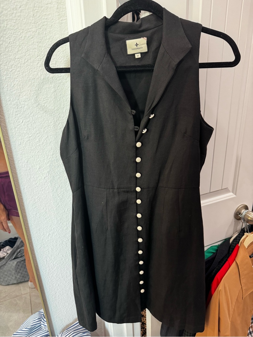 Tuckernuck Linen Bkack Sleeveless Button-Front Dress